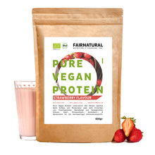 Proteine in polvere vegane biologiche alla fragola senza soia