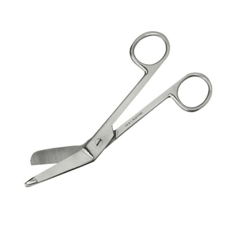 Forbici per medicazioni secondo il modello Lister della Servoprax GmbH, con lame in acciaio inossidabile e manici arrotondati. Queste forbici sterili per medicazioni sono dotate di una punta smussata su una delle lame per garantire un taglio sicuro e sono ideali per un utilizzo preciso e igienico in diversi contesti medici.