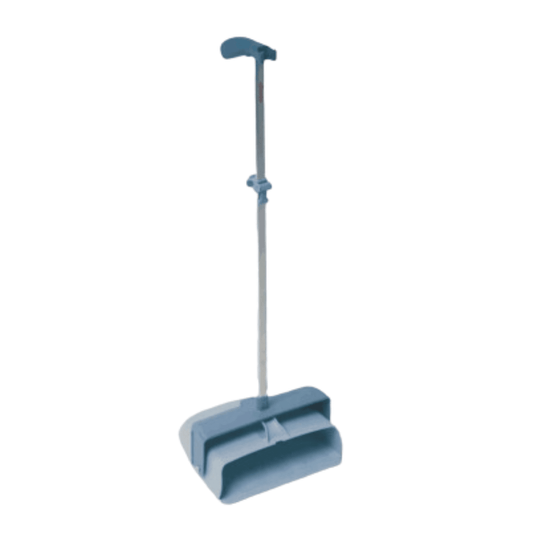 Su uno sfondo bianco semplice è raffigurata una paletta chiusa Vileda Professional della Vileda GmbH, con un diametro di 29 cm e un manico lungo. Presenta un design ergonomico con una pala capiente e profonda per una pulizia efficiente e per raccogliere polvere e sporco.
