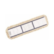 Il Vileda Professional Staubmop Classic – 60 cm di Vileda GmbH dispone di una testa di mocio rettangolare bianca con frange beige e tre strisce nere trasversali, ideale per una pulizia efficiente durante la tua routine di spolveratura.