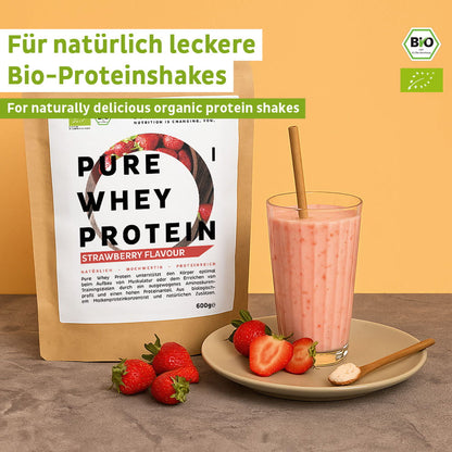 Proteine del siero di latte bio in polvere alla fragola
