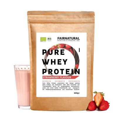Proteine del siero di latte bio in polvere alla fragola