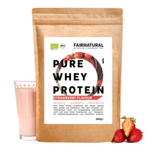 Proteine del siero di latte bio in polvere alla fragola