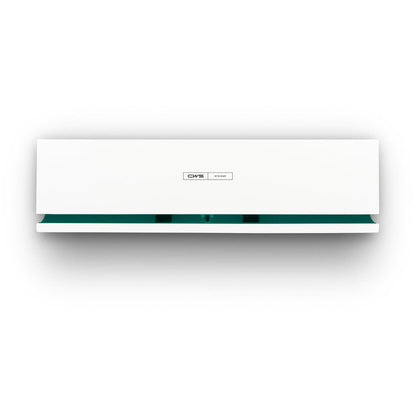 Un pannello frontale CWS bianco, rettangolare e da parete per diffusore di fragranze Air Bar si distingue per un design moderno con una piccola finestra verde e un'etichetta centrale "CWS Hygiene". Ideale per abbinarsi al diffusore di fragranze Air Bar CWS.