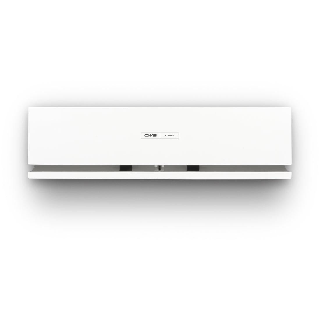 Il pannello frontale CWS per diffusore di fragranze Air Bar è un pannello da parete semplice, bianco e rettangolare con un piccolo logo CWS al centro e un'apertura visibile per l'aria nella parte inferiore, che riflette un design moderno.
