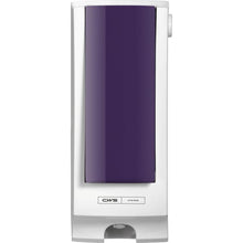 Un distributore di detergente per sedili WC CWS montato a parete con corpo bianco e un pannello frontale CWS viola scuro per SeatCleaner, con il logo "CWS Hygiene" nella parte inferiore.