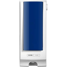 Un distributore di detergente per sedili WC CWS SeatCleaner bianco montato a parete con pannello frontale blu e pulsante. Presenta il logo CWS e l'etichetta "Hygiene" e si abbina ad altri prodotti CWS.