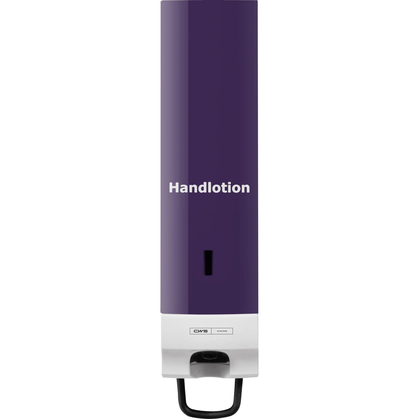 Das CWS Frontpanel für Seifenschaumspender Foam Slim hat eine violette "Handlotion"-Oberseite und eine weiße Unterseite mit Hebeln, die einen eleganten Look für jeden Raum schaffen.