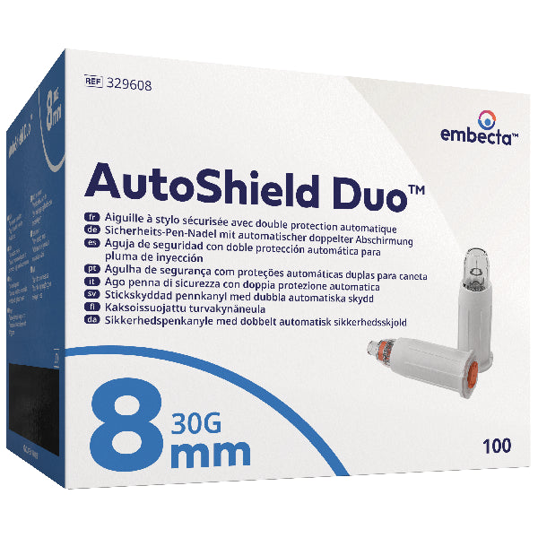 Aghi per penna di sicurezza Embecta AutoShield Duo, 100 pezzi - 30G - 8mm