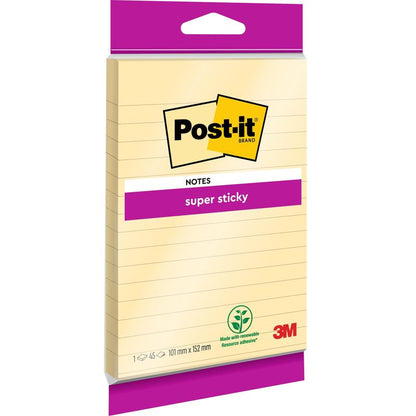Post-it® Super Sticky Notes in formato grande di 3M Deutschland GmbH: Rigate, tenuta extra forte, 102 x 152 mm, 45 fogli per blocco, realizzate con carta certificata 100% PEFC.