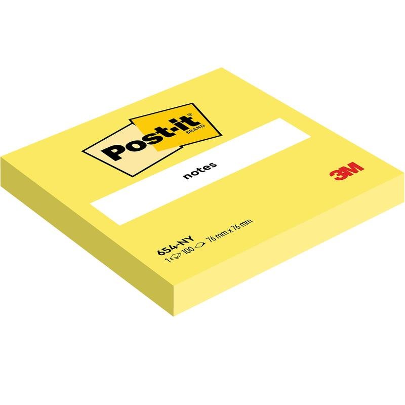 Un foglietto Post-it® della 3M Deutschland GmbH (76 mm x 76 mm, 100 fogli/blocco, 100% PEFC) è raffigurato in vista inclinata con un'etichetta "notes".