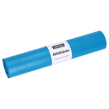 Sacchi per rifiuti Deiss in LDPE riciclato, tipo 70, 120 litri, 700x1100 mm, blu | Rotolo (25 pezzi)