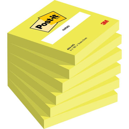 Nell'immagine è raffigurata una pila di Post-it® Notes nel formato 76 mm x 76 mm (100% PEFC, 100 fogli/blocco) della 3M Deutschland GmbH, con il blocco superiore dotato del logo Post-it e spazio per appunti.