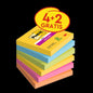 Post-it® Super Sticky Notes, Collezione Carnival, 76 mm x 76 mm, Promozione, 90 fogli/blocco, 4 blocchi + 2 omaggio/confezione, 100% PEFC, SGSCH-PEFC-COC-110078 | Confezione (6 pezzi)
