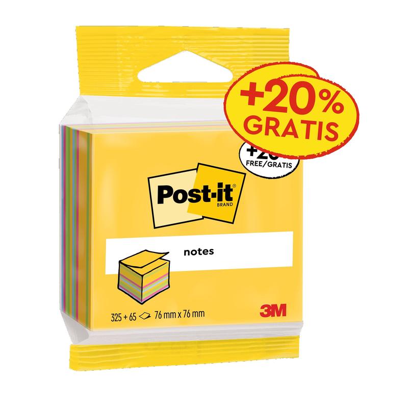 Cubi Post-it® per appunti, colori ultra, 76 mm x 76 mm, promozione gratuita al 20%, 390 fogli/blocco, 1 blocco/confezione, 100% PEFC, SGSCH-PEFC-COC-110078 | Confezione (1 set)