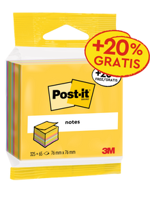 Cubi Post-it® per appunti, colori ultra, 76 mm x 76 mm, promozione gratuita al 20%, 390 fogli/blocco, 1 blocco/confezione, 100% PEFC, SGSCH-PEFC-COC-110078 | Confezione (1 set)