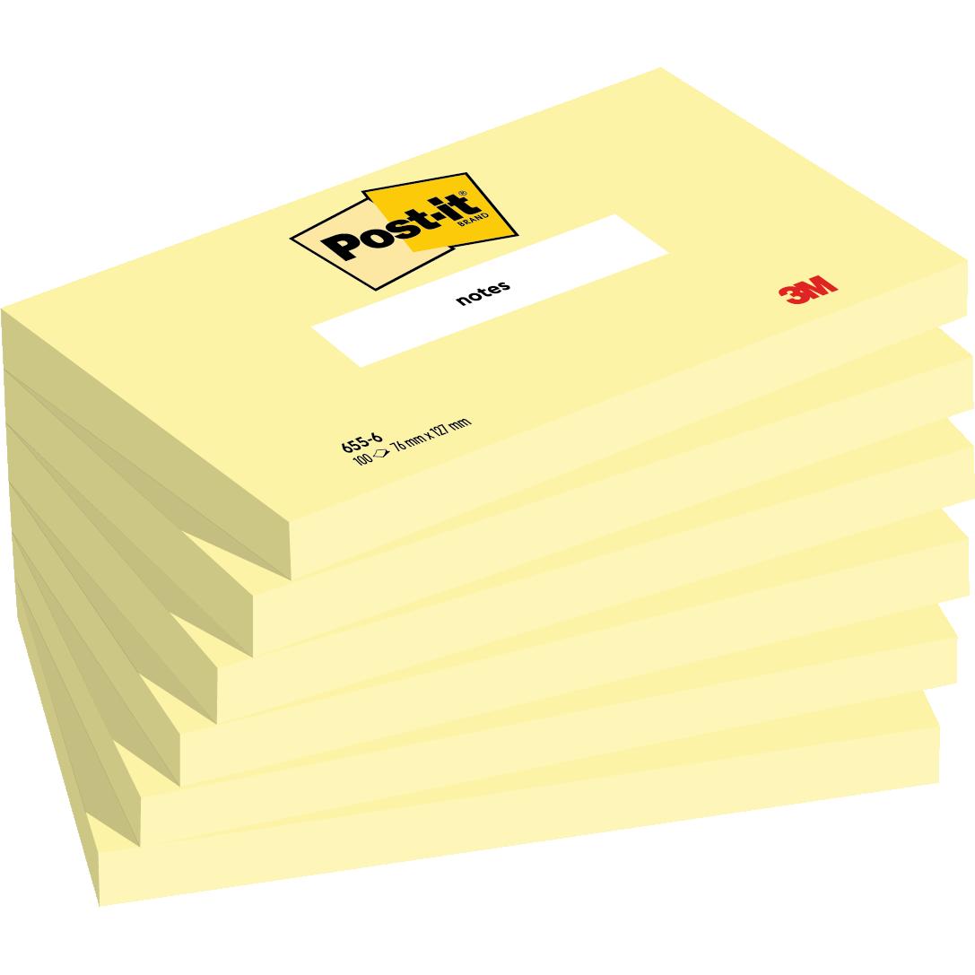 Blocco note Post-it®, giallo canarino, 76 mm x 127 mm, 100 fogli/blocco, 6 blocchetti/confezione, 100% PEFC, SGSCH-PEFC-COC-110078 | Confezione (6 pezzi)