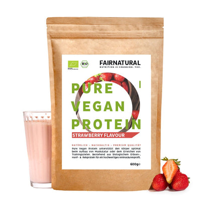 Proteine in polvere vegane biologiche alla fragola senza soia