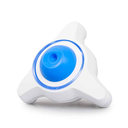 Un oggetto di plastica bianco-blu a tre punte, a forma di stella, con un pulsante blu rotondo con la scritta 'Altruan PCR Pure Kit – dispositivo completamente attrezzato | Confezione (100 pezzi)' al centro, isolato su sfondo bianco.